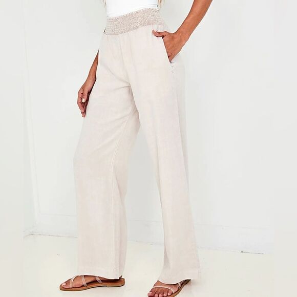 Bella Dahl Smock Waist Wide Leg Pant - Soft Tan - Picture 1 of 7